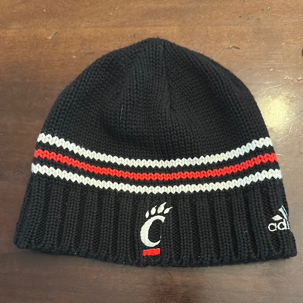 Adidas Black and Red Knit Beanie Hat kids